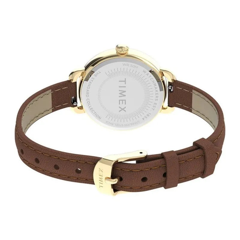 timex women's standard demi 30mm leather strap watch, golden tone, tw2u60000 image3