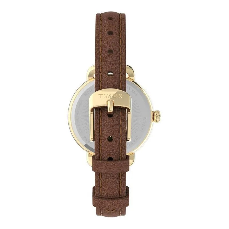 timex women's standard demi 30mm leather strap watch, golden tone, tw2u60000 image4