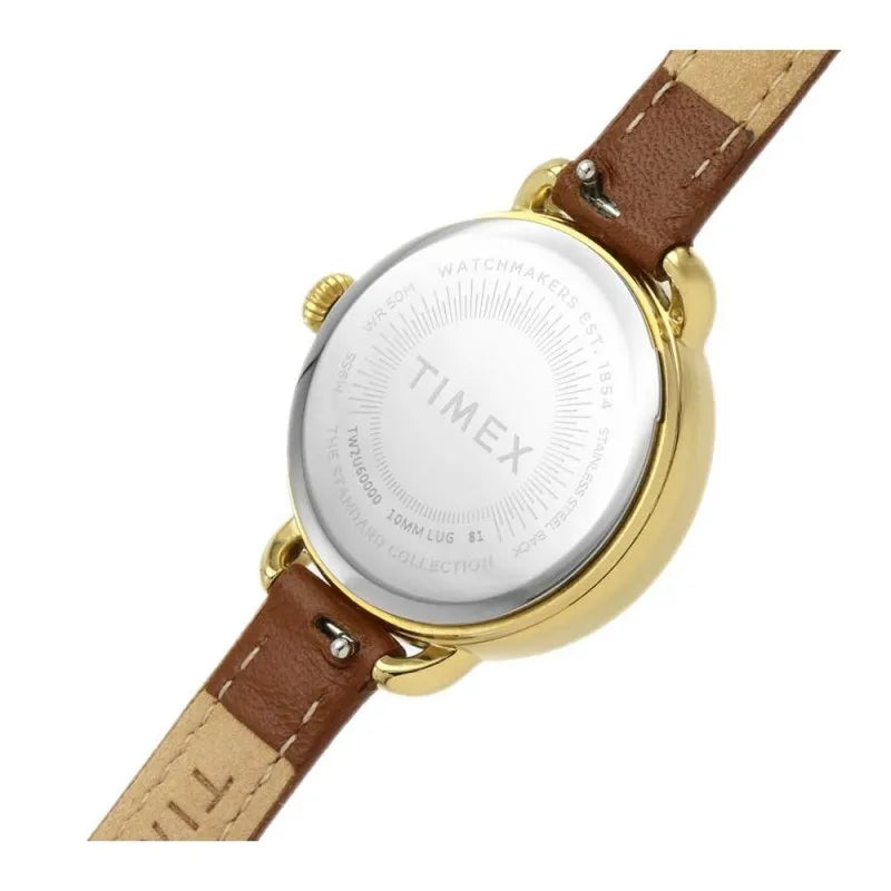 timex women's standard demi 30mm leather strap watch, golden tone, tw2u60000 image5