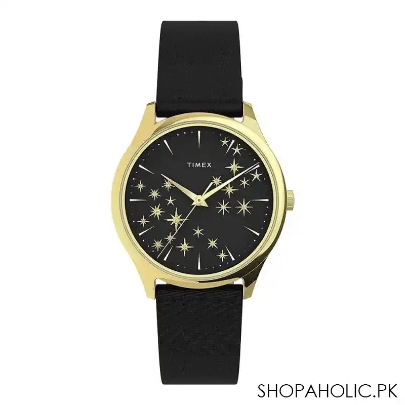 timex women's starstruck 32mm black leader strap watch, gold, tw2u57300 main image