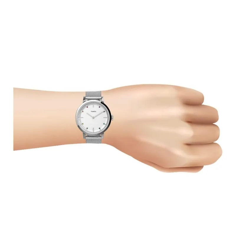 timex women's white round dial with bracelet analog watch, tw2v36900 image2