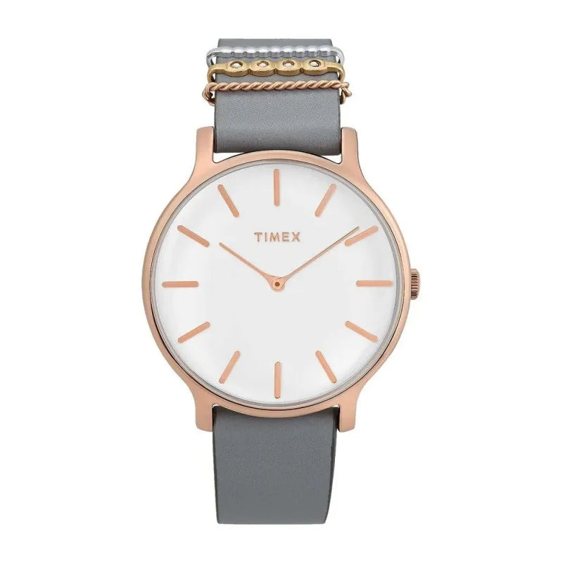 timex women's white round dial with chained silver strap analog watch, tw2t45400 main image