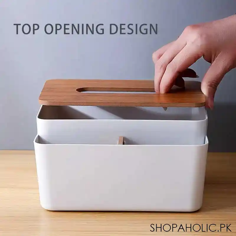 tissue box bamboo lid with multifunctional storage box for home and office image2