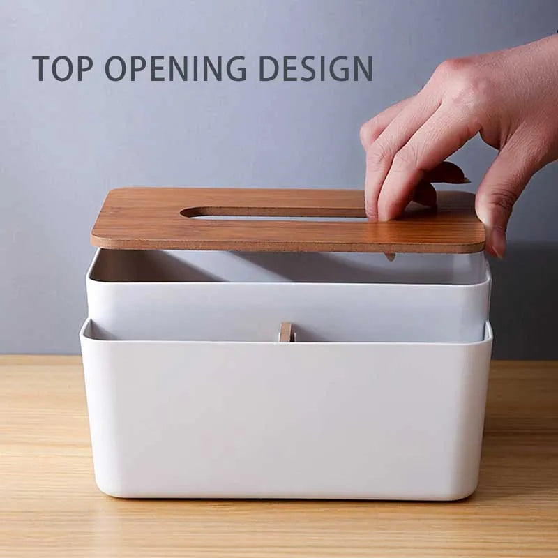 tissue box bamboo lid with multifunctional storage box for home and office image2