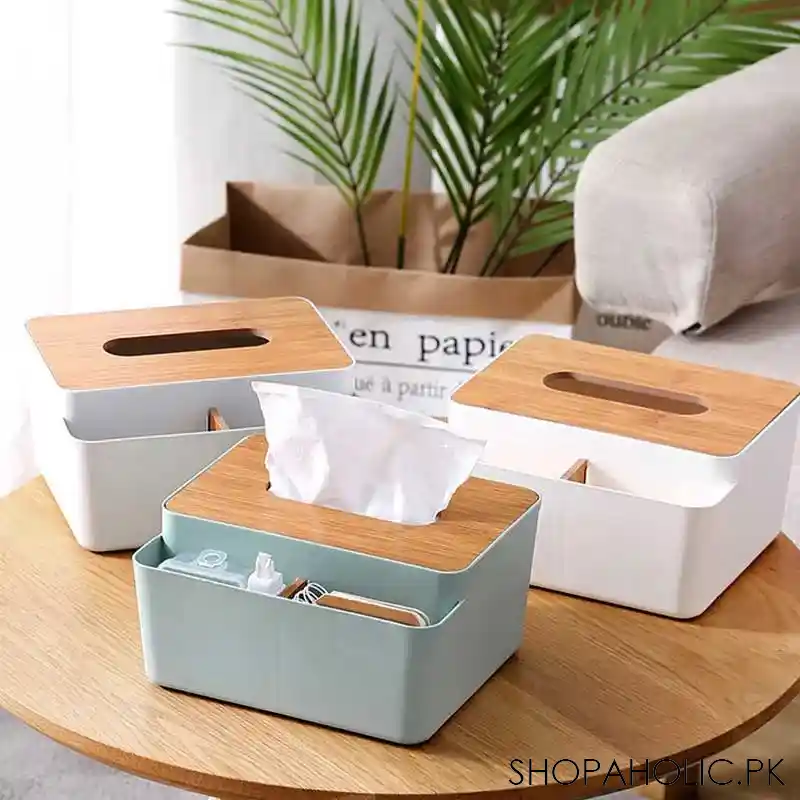 tissue box bamboo lid with multifunctional storage box for home and office image3