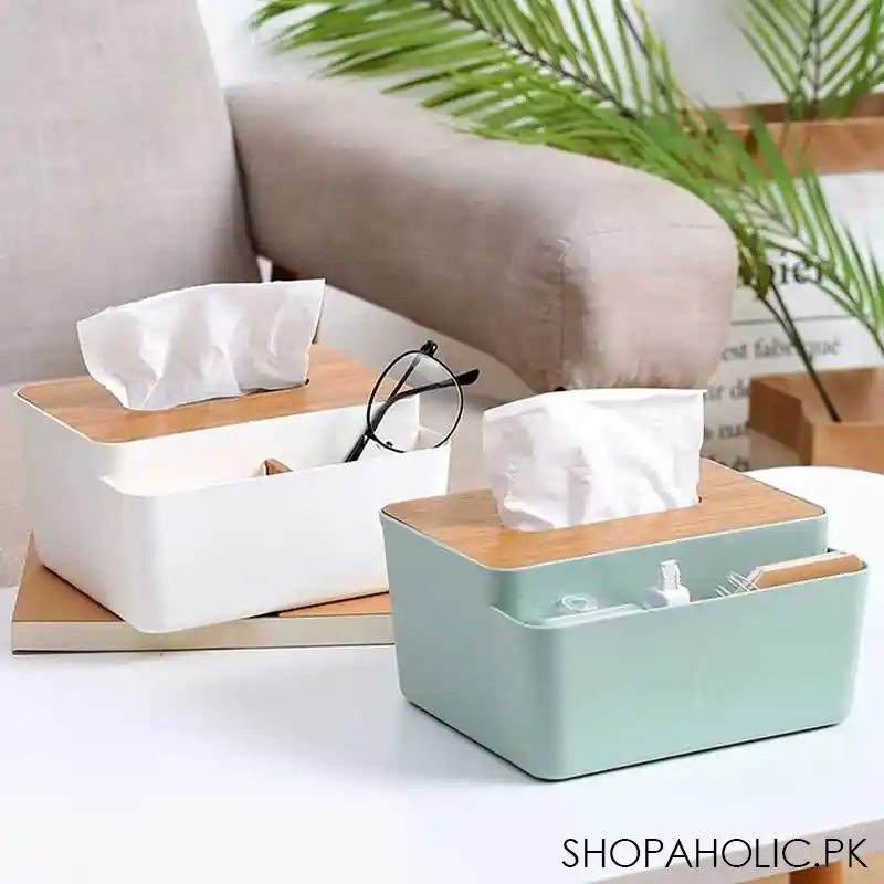 tissue box bamboo lid with multifunctional storage box for home and office image4