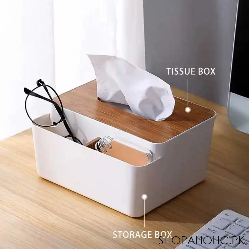 tissue box bamboo lid with multifunctional storage box for home and office main image