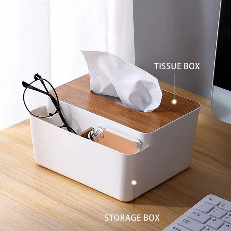 tissue box bamboo lid with multifunctional storage box for home and office main image