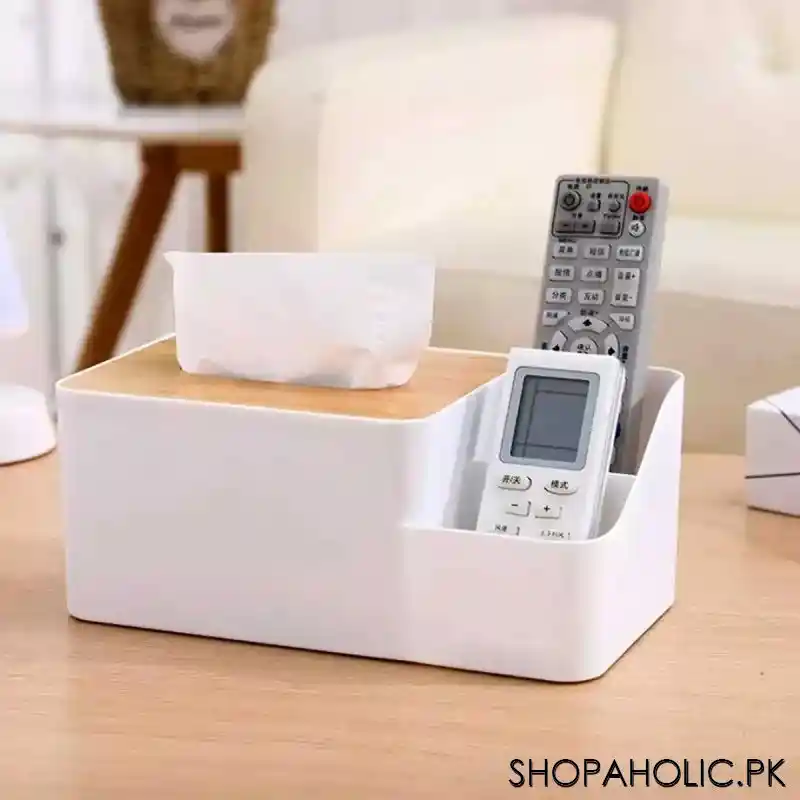 tissue box bamboo lid with multifunctional storage box image4