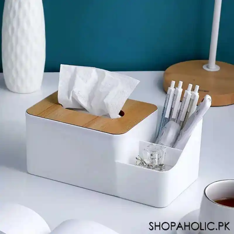 tissue box bamboo lid with multifunctional storage box main image