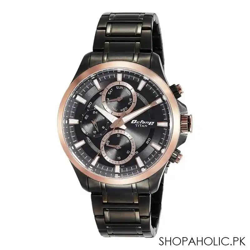 titan octane active chronograph black dial multifunction men's watch, 90104km04 main image