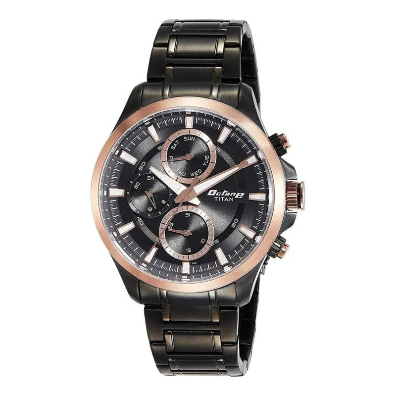 titan octane active chronograph black dial multifunction men's watch, 90104km04 main image