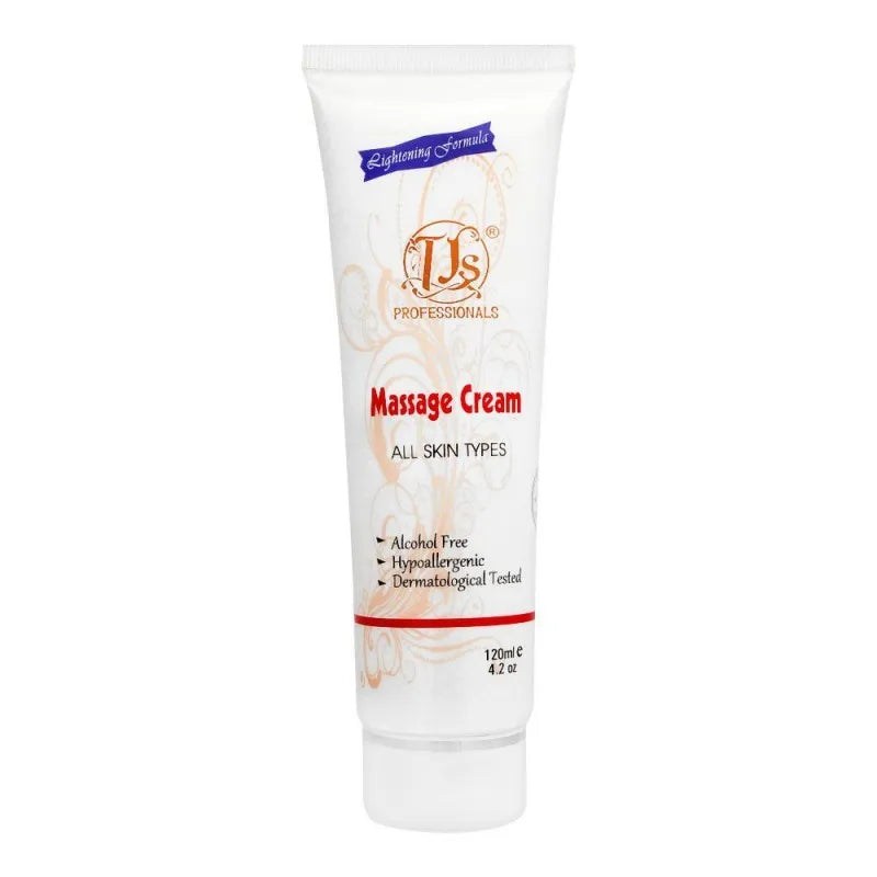 tjs professionals massage cream, alcohol free, all skin types, 120ml main image