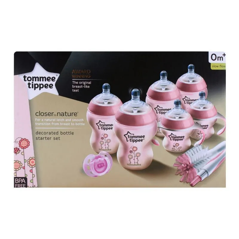 tommee tippee 0m+ decorated bottle starter set slow flow (pink)   423742 image2