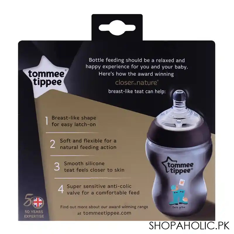 Tommee Tippee 2-Pack 0m+ Slow Flow Decorated Feeding Bottles 260ml (Black) - 422585/38 - Image 2