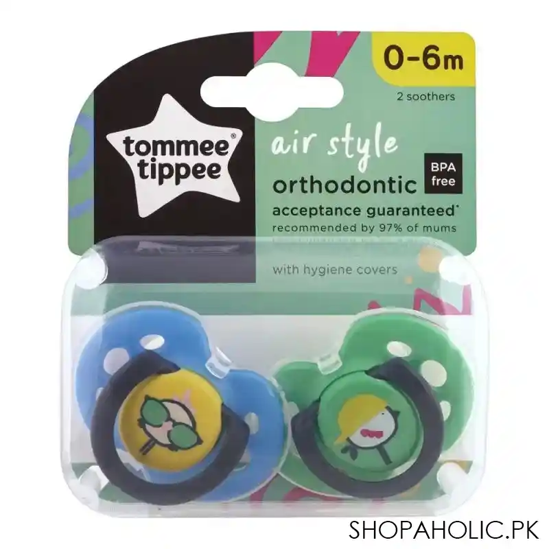 tommee tippee air style soother orthodontic 2 pack 0 6m (blue/green)   433376/38 main image