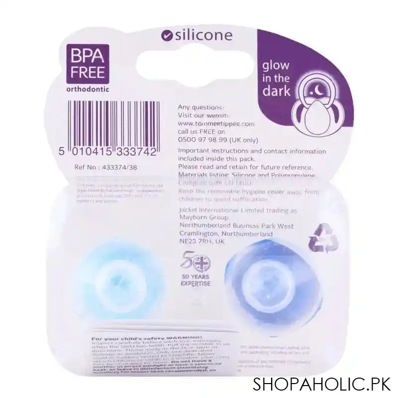 tommee tippee glow in the dark soother 2 pack 6 18m (blue)   433374/38 image2