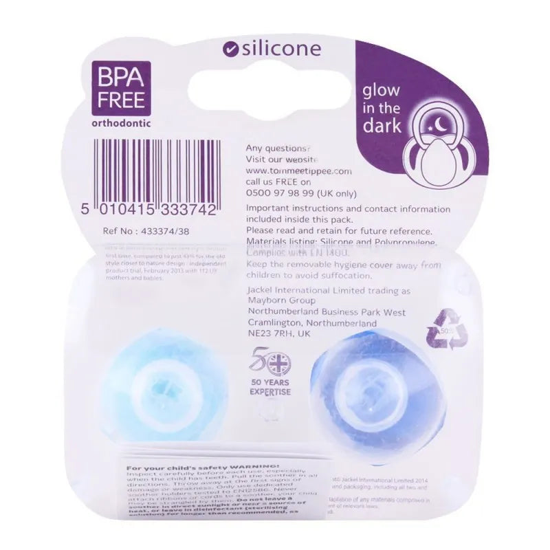 tommee tippee glow in the dark soother 2 pack 6 18m (blue)   433374/38 image2