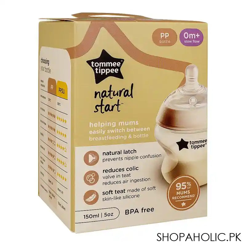 Tommee Tippee Natural Start PP Feeding Bottle, 0m+ Slow Flow, BPA Free, 150ml, 423901 - Image 3