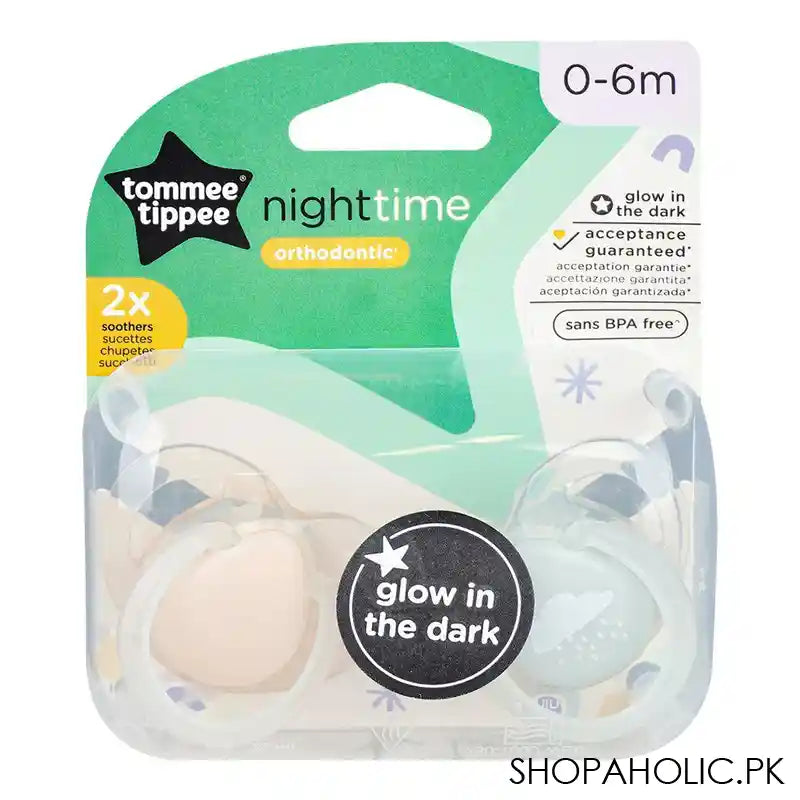 Tommee Tippee Night Time Soother, Sans BPA Free, For 0-6 Months, 2-Pack, 433380 - Main Image