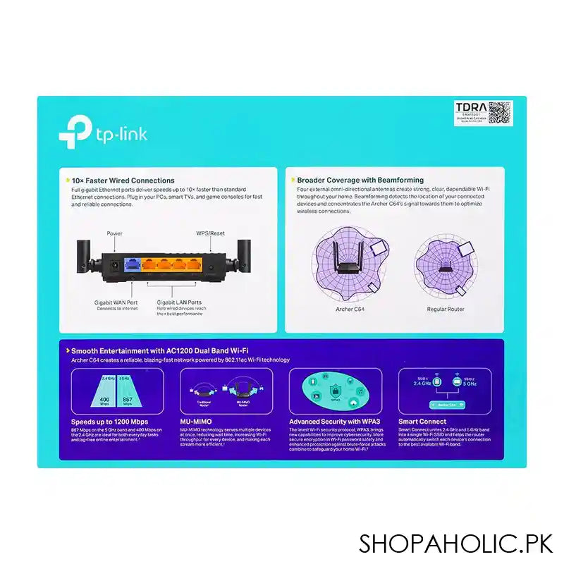 TP-LINK Dual Band Full Gigabit AC1200 Wireless Router, Archer C64 - Image 4