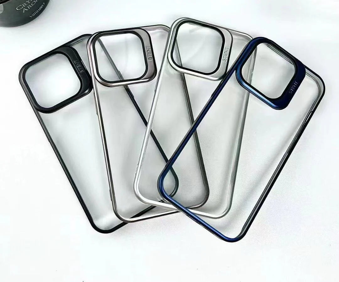 Transparent Camera Stent Flip Glass iPhone Case Cover