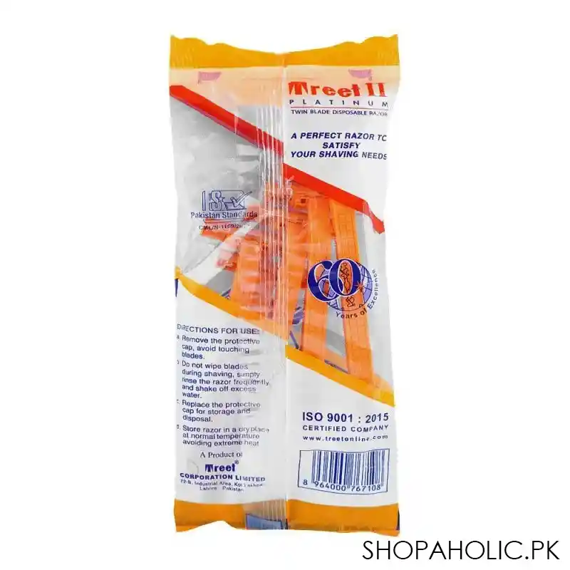 treet ii platinum disposable razor, orange, 5 pack bag image2