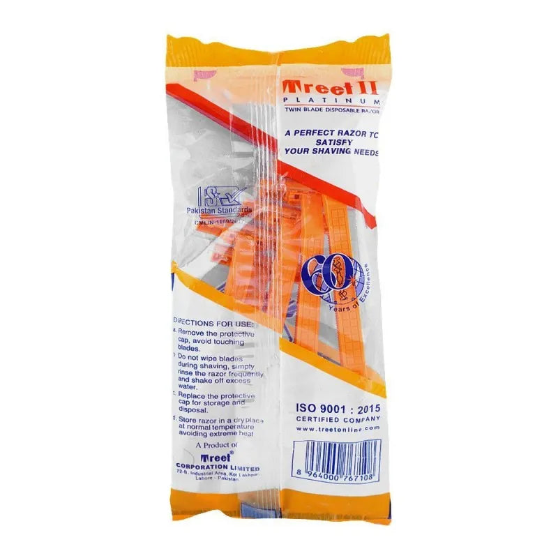 treet ii platinum disposable razor, orange, 5 pack bag image2