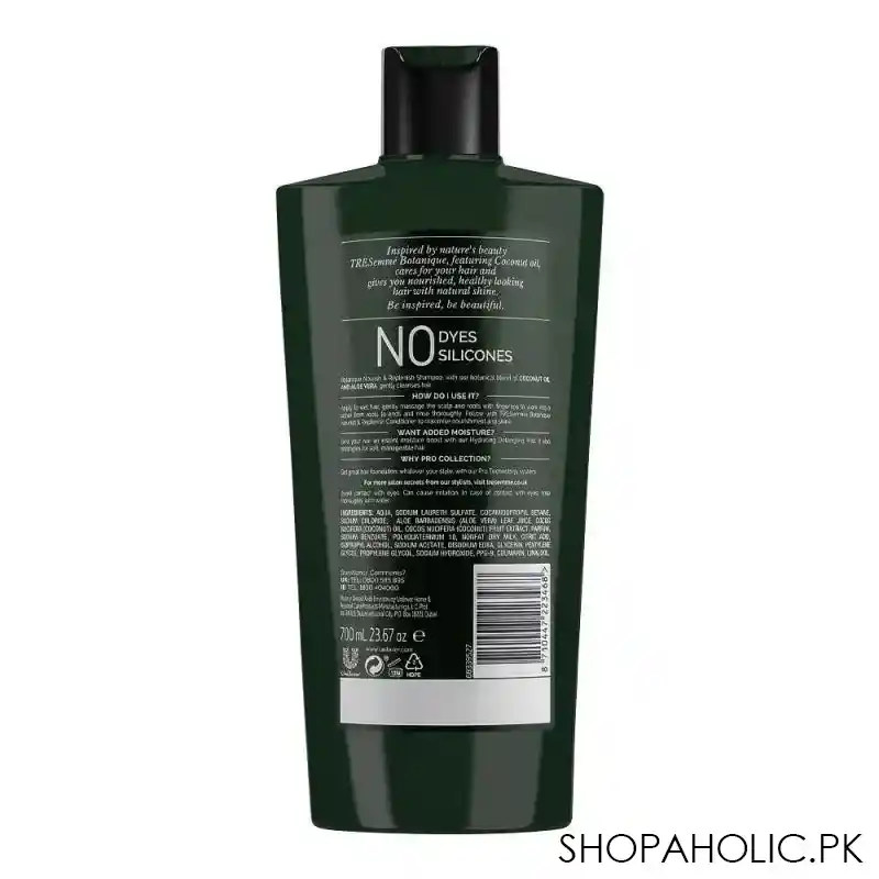 tresemme botanique nourish & replenish coconut oil & aloe vera shampoo, for smooth, shiny & visible healthy hair, 700ml image2