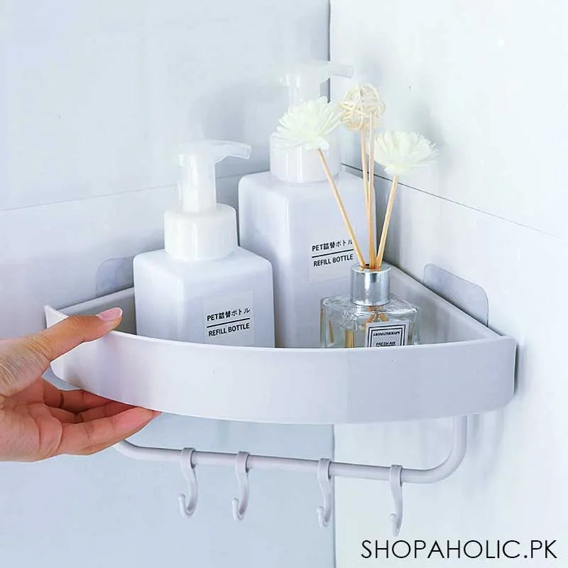 triangle wall mount storage rack with hooks for bathroom main image