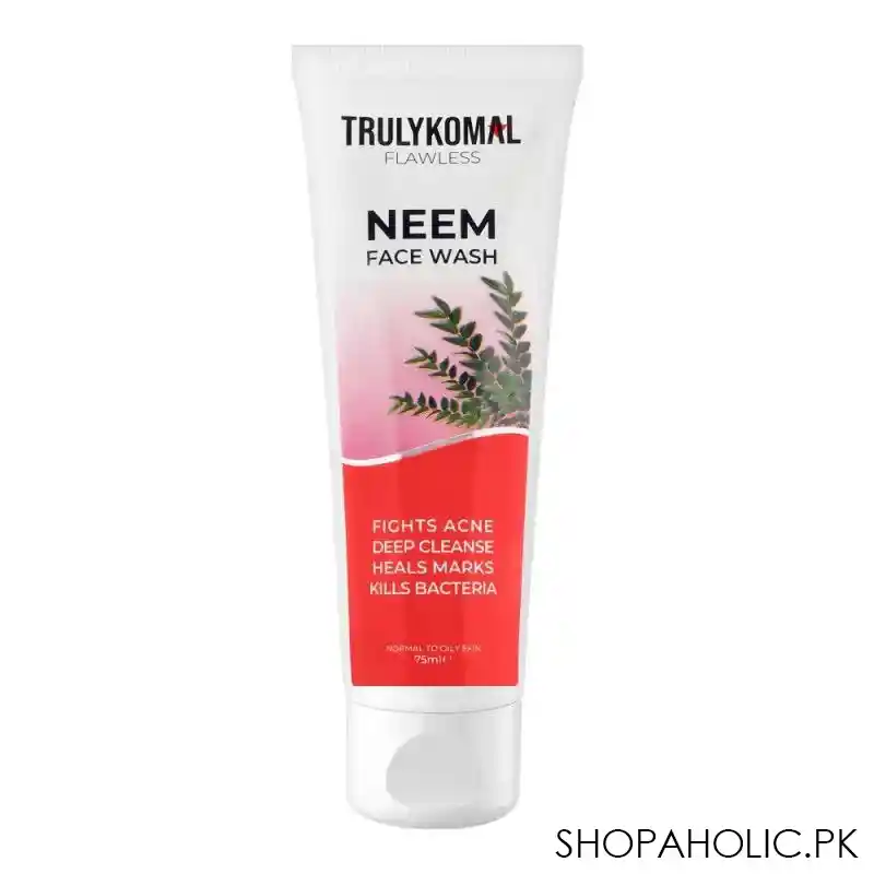 truly komal flawless neem face wash, normal to oily skin, 75ml main image