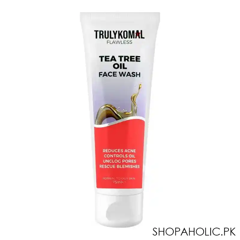 truly komal flawless tea tree oil face wash, normal to oily skin, 75ml main image