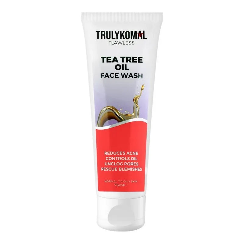 truly komal flawless tea tree oil face wash, normal to oily skin, 75ml main image