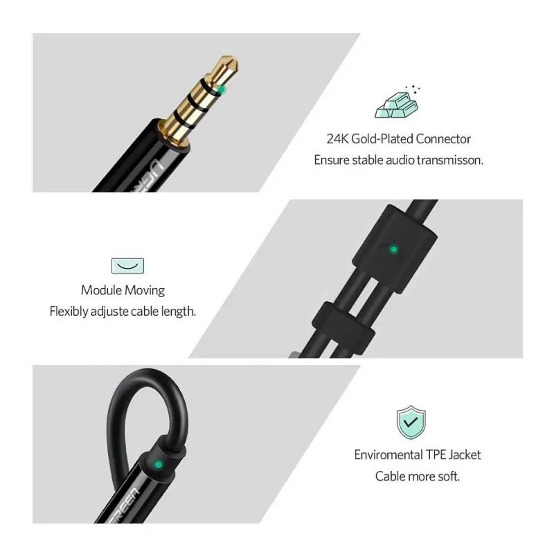 ugreen 3.5mm male to 2 female audio cable, abs case, black, 30620 image3