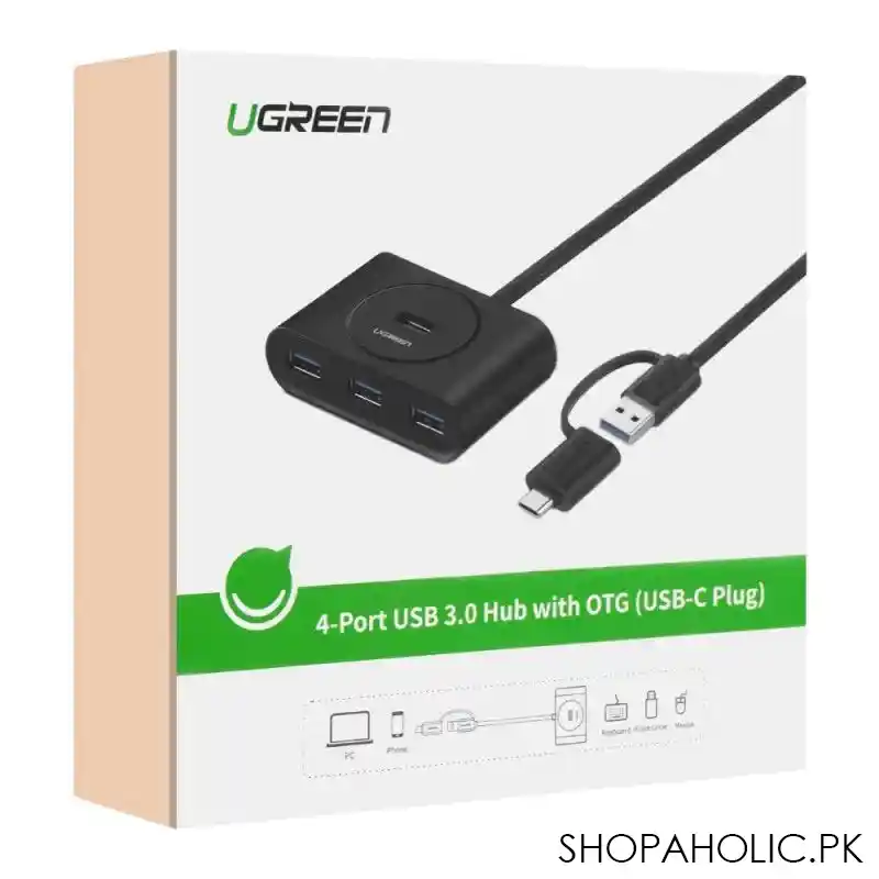 ugreen 4 port usb 3.0 hub with otg, black, 40850 image3