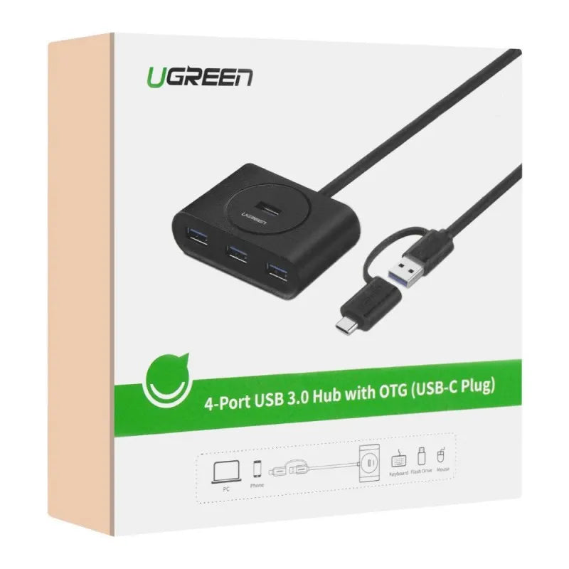 ugreen 4 port usb 3.0 hub with otg, black, 40850 image3