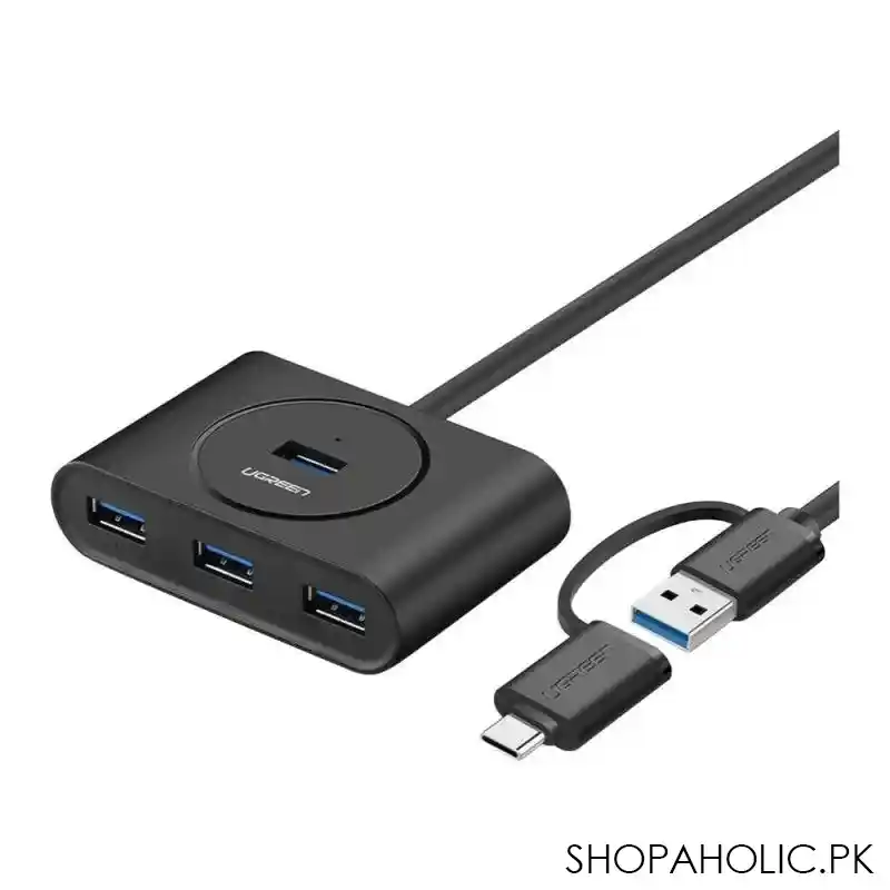 ugreen 4 port usb 3.0 hub with otg, black, 40850 main image