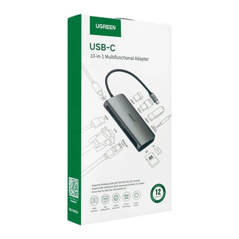 ugreen usb c 10 in 1 multifunctional adapter, space grey, 80133 image3