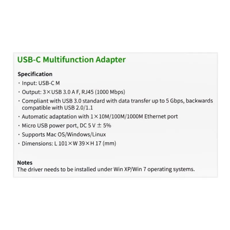 ugreen usb c 3x usb 3.0 + rj45 + micro usb multifunction adapter, 60718 image4