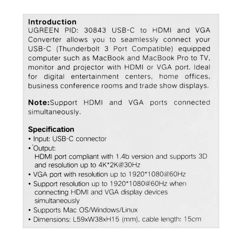 ugreen usb c to hdmi and vga converter, 30843 image4