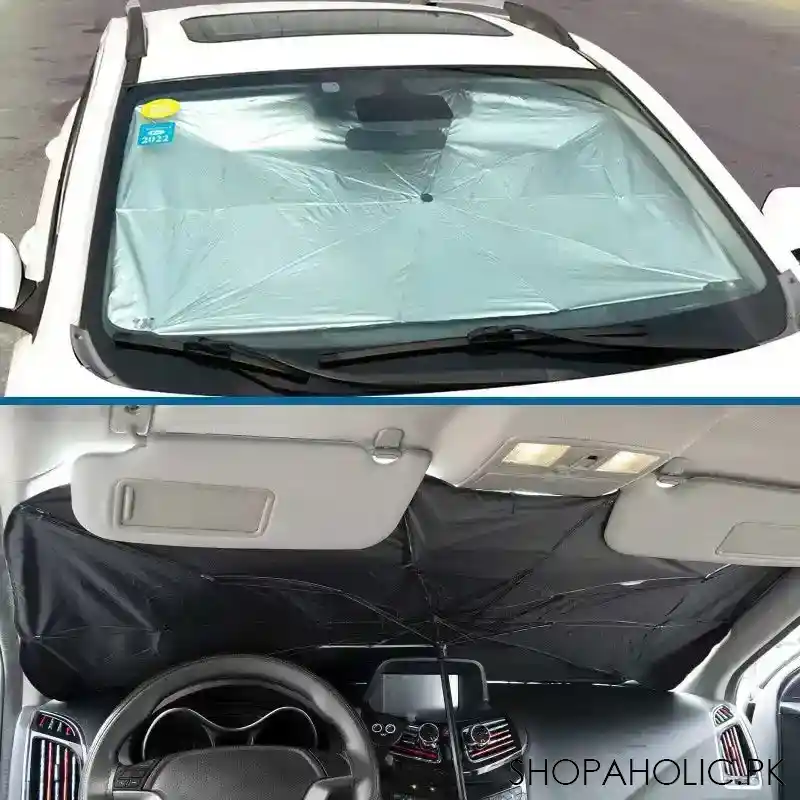 universal foldable umbrella style sun shade for car windshield image3