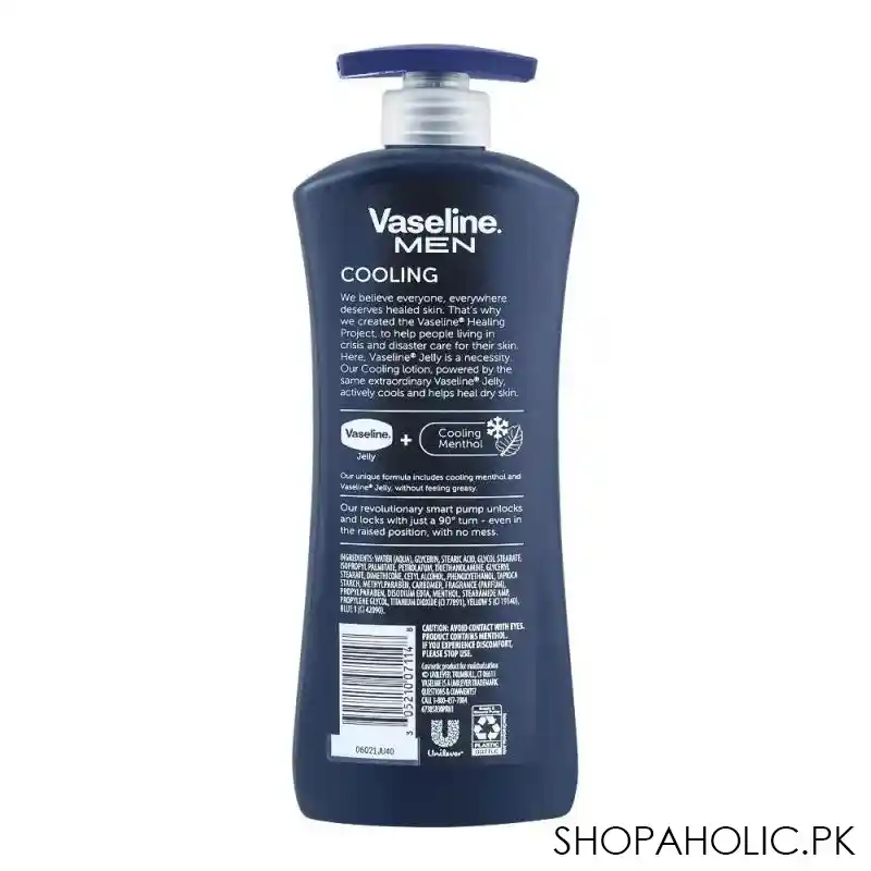 vaseline men healing moisture cooling body lotion, 600ml image2