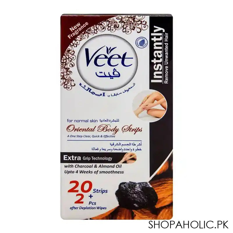 Veet Oriental Body Strips, Normal Skin, Charcoal & Almond Oil, 20-Pack - Main Image