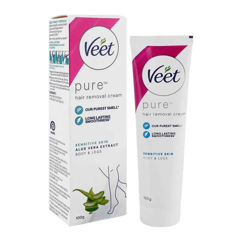 veet pure aloe vera extract sensitive skin hair removal cream, 100ml main image