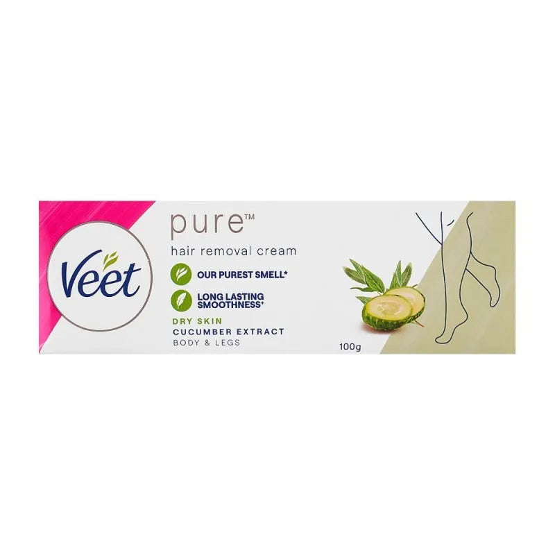 veet pure cucumber extract dry skin hair removal cream, 100ml image2