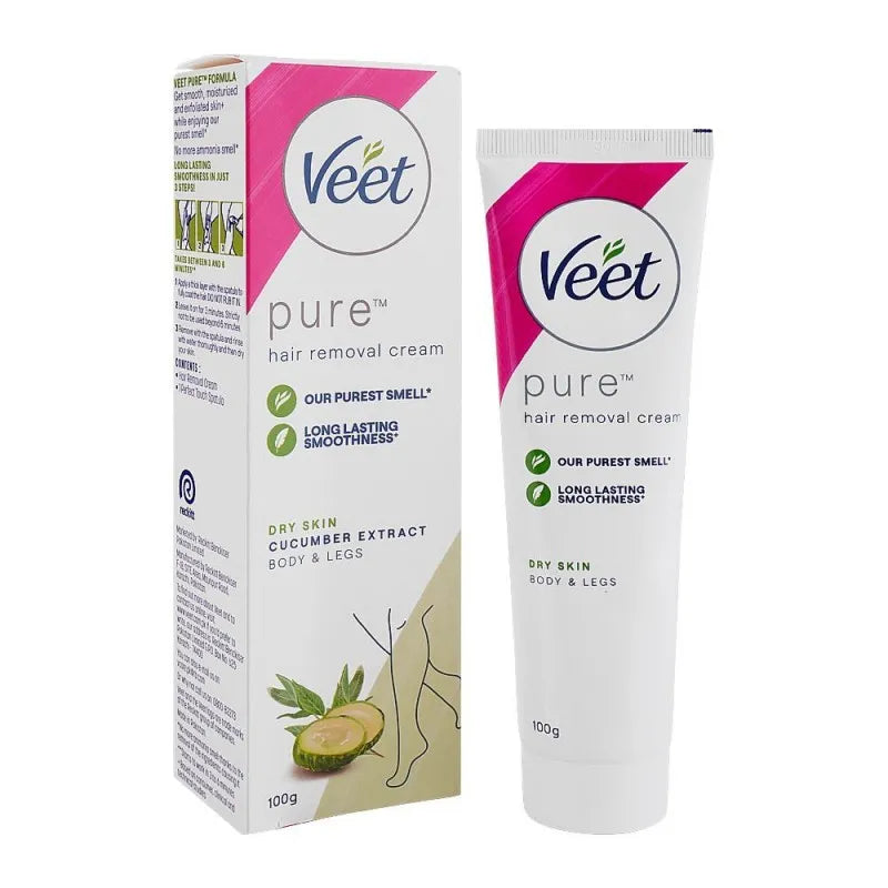 veet pure cucumber extract dry skin hair removal cream, 100ml main image