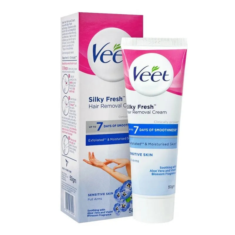 veet silk & fresh sensitive skin aloe vera and vitamin e hair removal cream, 50g image2