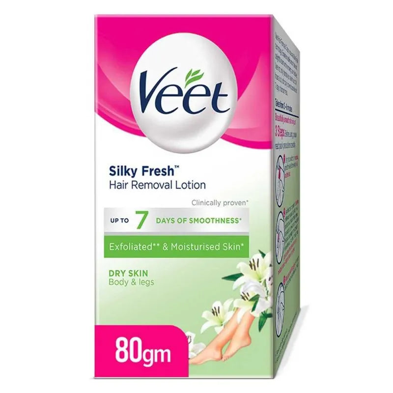 veet silky fresh hair removal lotion, body & legs, dry skin, 80g main image