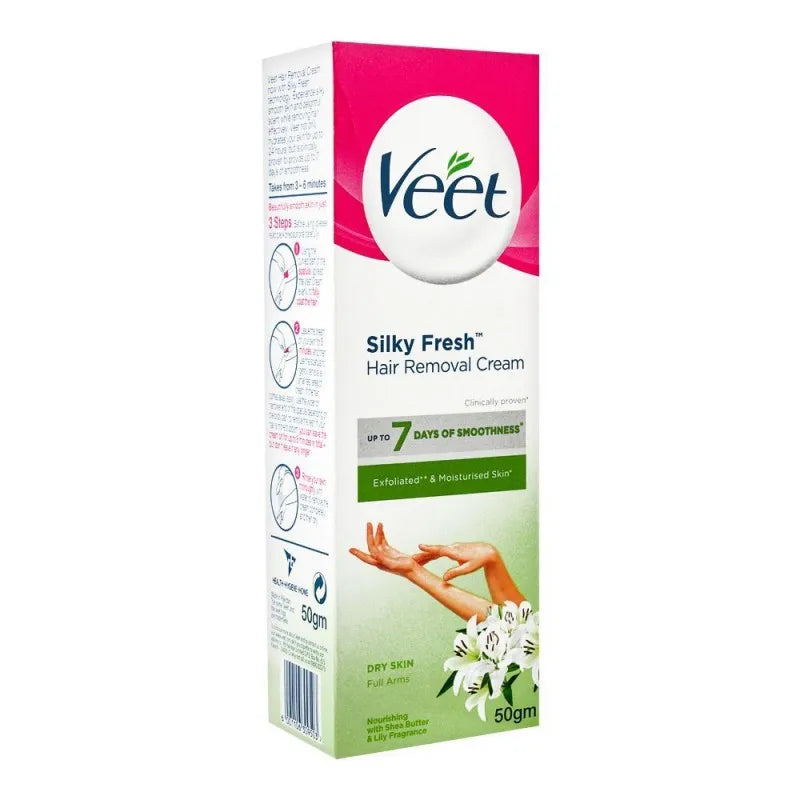 veet silky fresh shea butter & lily hair removal cream, full arms, dry skin, 50g image3