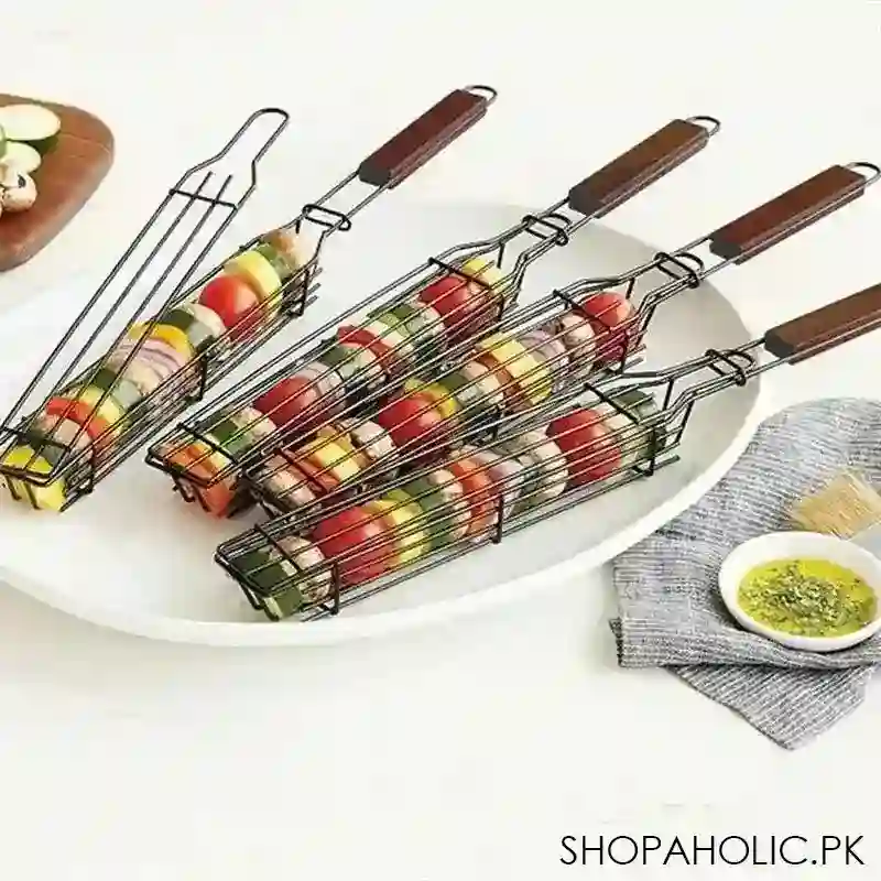 vegetable & bbq grill with wooden handle image2